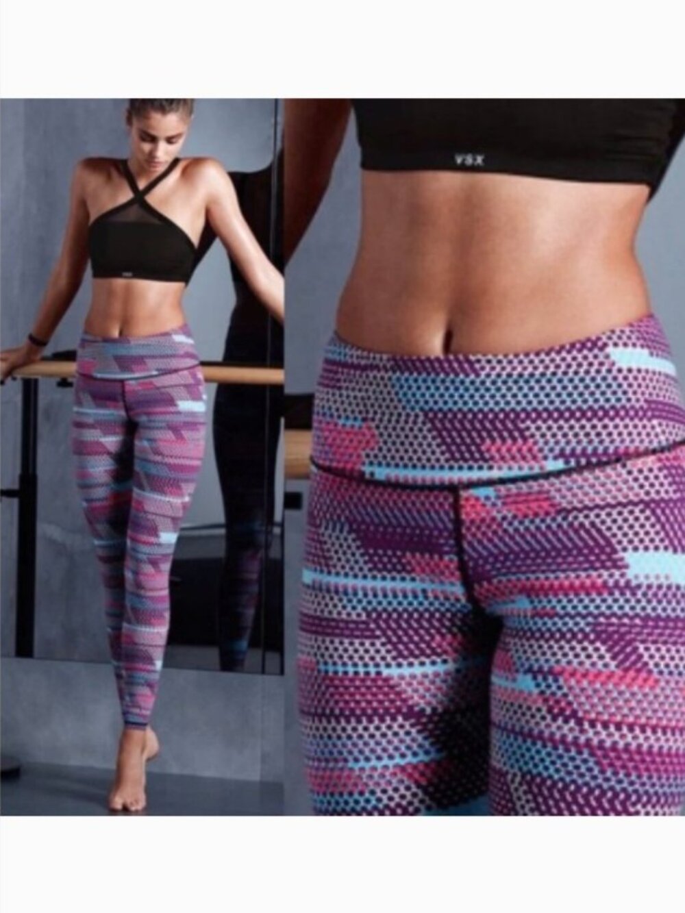Like New Victoria's Secret VSX Knockout Leggings Polka Dot Size L